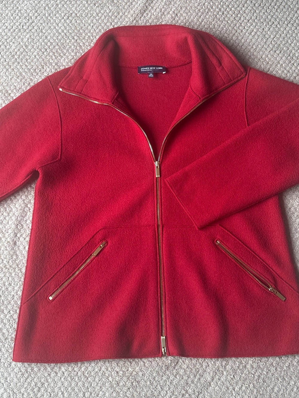 Jones New York Wool Blend Full Zip Jacket Red Small PS